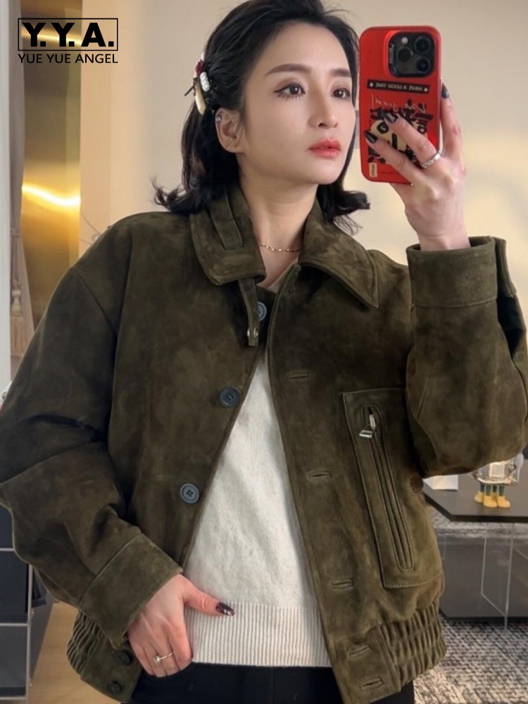 Leather Work Jacket Women'S - Giacca da donna in pelle scamosciata