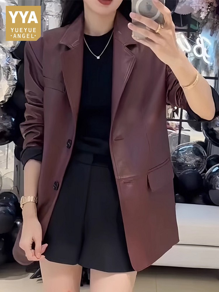 Leather Work Jacket Women'S - Autunno ufficio donna lavoro giacca blazer