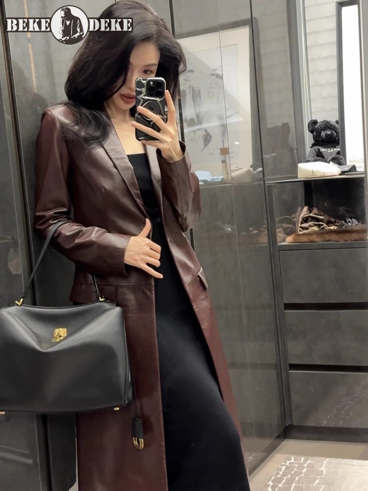 Leather Work Jacket Women'S - Giacca da donna lunga in vera