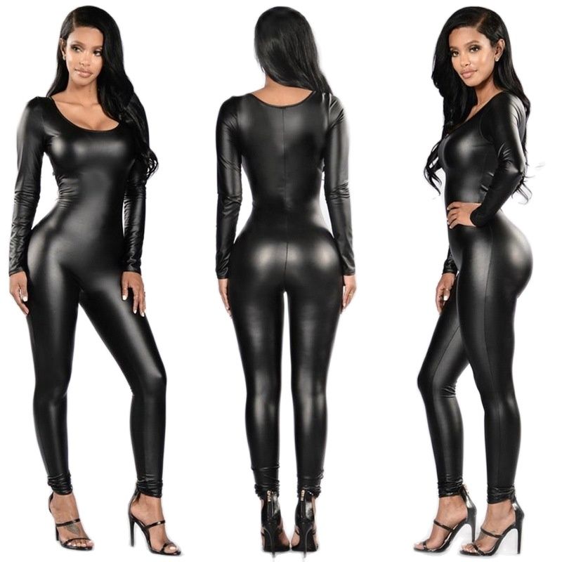 Leather Work Overalls - Donna Tuta in pelle PU Manica